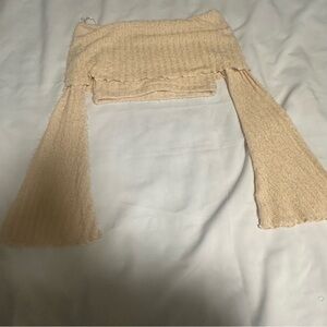 Silence + Noise Beige Knit crop top size medium long bell sleeve